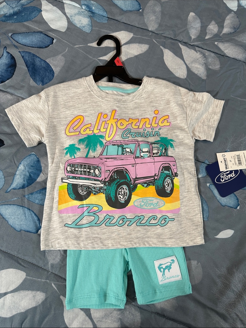 NWTS Ford Kids California Cruisin' Bronco Set in Heather Gray & Teal Sz 2T